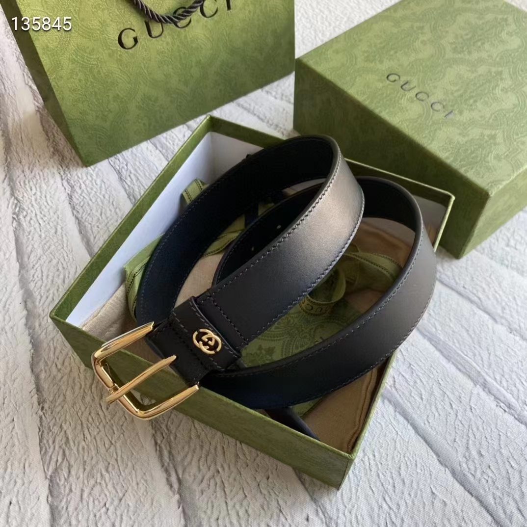 G*u*i unisex gg belt with square buckle and interlocking g 3.6 cm width