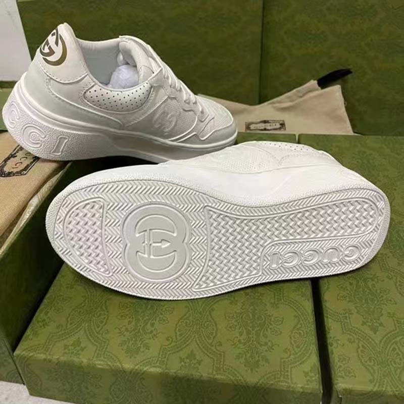 G*u*i unisex gg embossed sneaker white smooth leather lace up flat