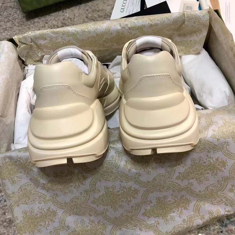 G*u*i unisex gg rhyton heart sneaker ivory leather interlocking g low 5 cm heel