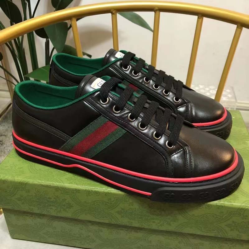 G*u*i unisex G*u*i tennis 1977 sneaker black leather green red web flat
