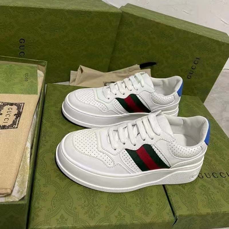 G*u*i unisex sneaker web white leather green red web lace up flat