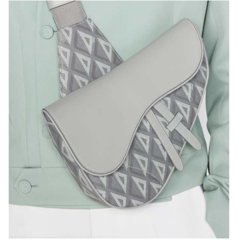 dior unisex cd saddle bag gray cd Di*m*nd canvas smooth calfskin
