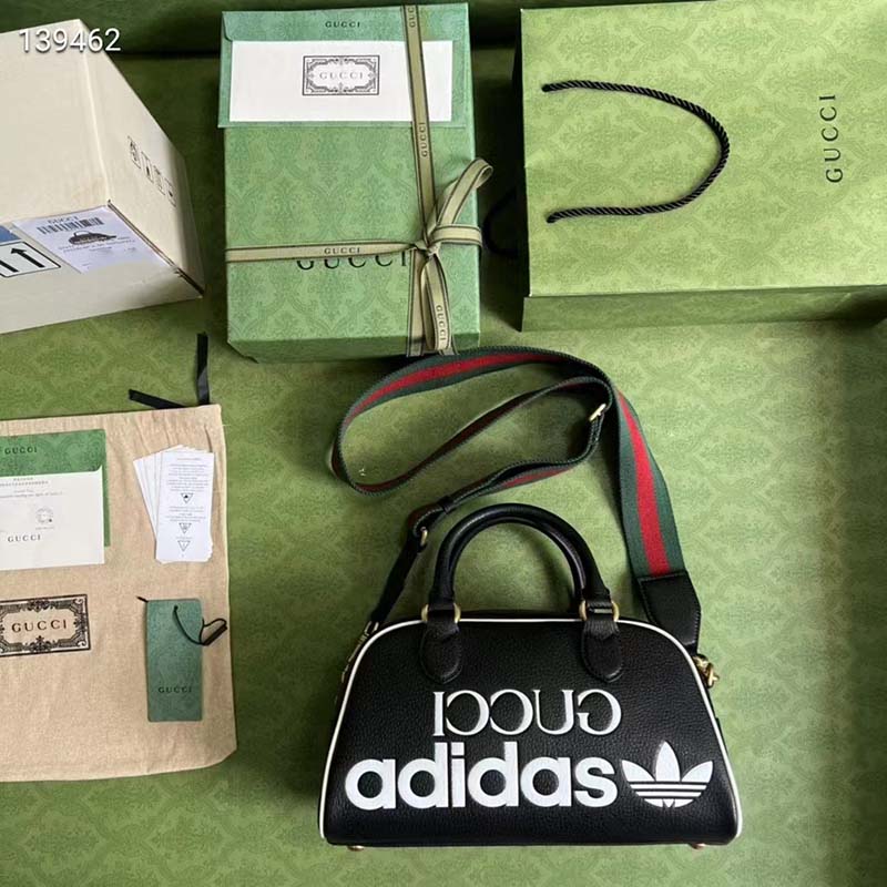 G*u*i unisex adidas x G*u*i mini duffle bag black leather interlocking g