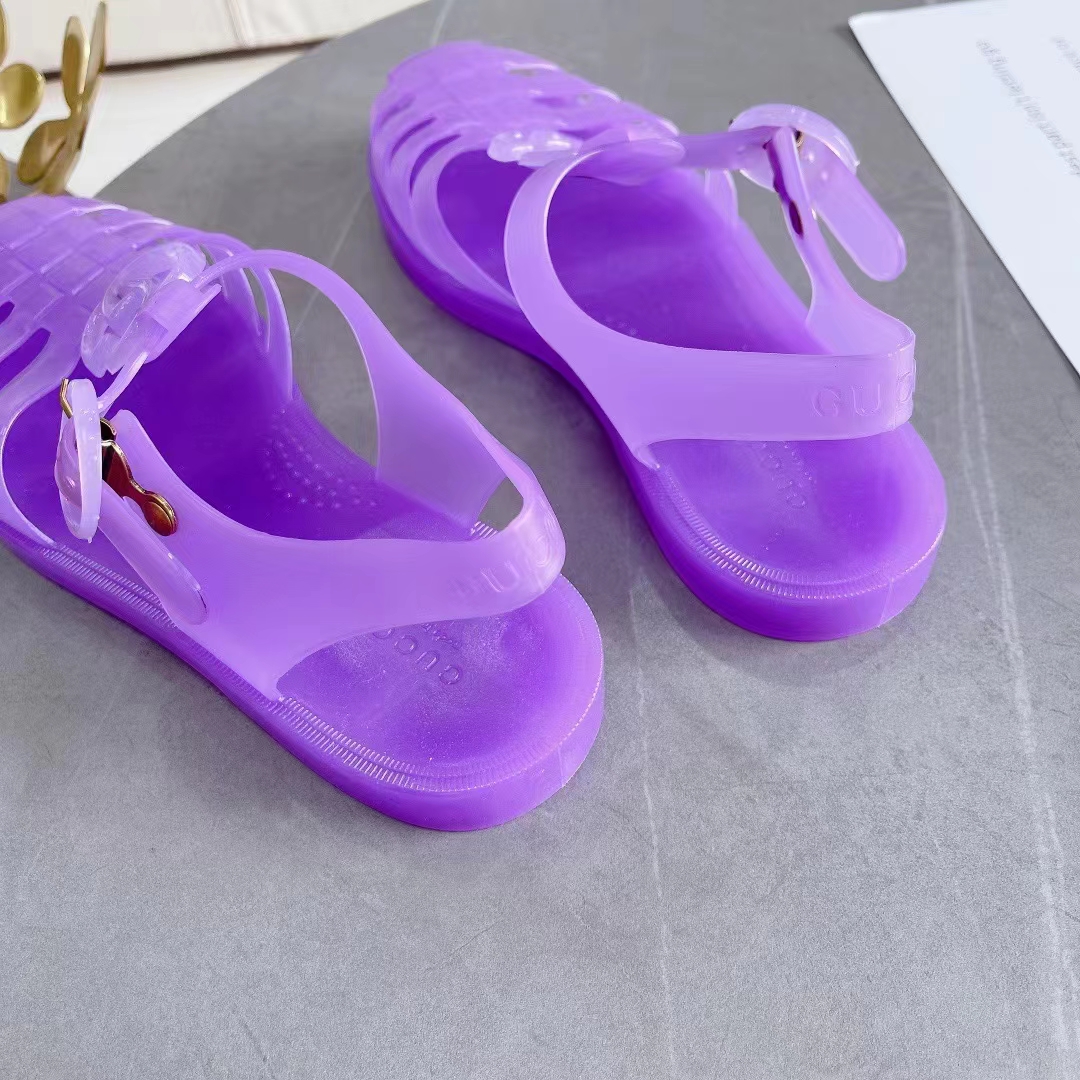 G*u*i unisex gg sandal double g light purple rubber sole ankle buckle flat