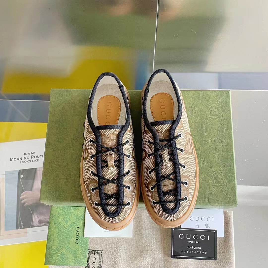 G*u*i unisex maxi gg sneaker camel ebony canvas rubber sole flat