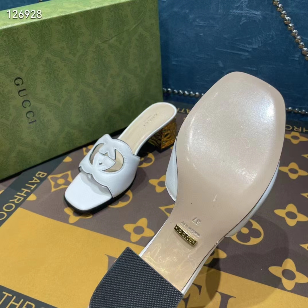 G*u*i women interlocking g cut-out sandal white leather mid-heel 5 cm heel