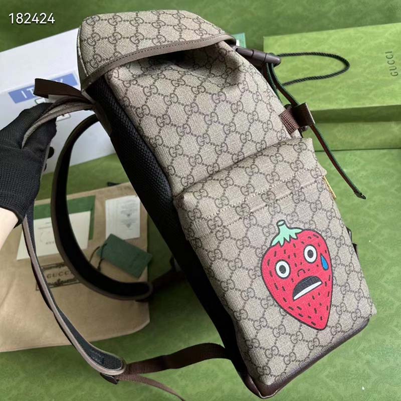 G*u*i unisex cat print skateboard backpack beige ebony gg supreme canvas