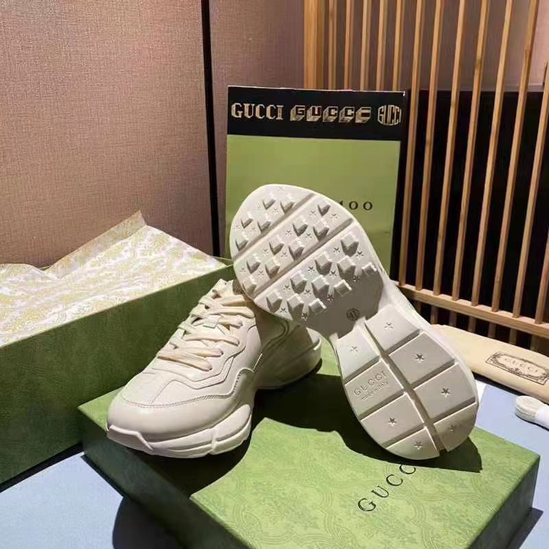G*u*i unisex gg rhyton love parade sneaker ivory leather rubber sole low heel