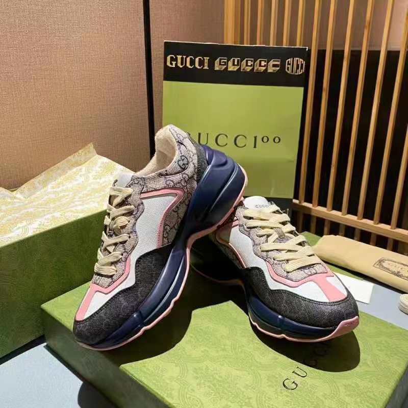G*u*i unisex gg rhyton sneaker beige blue gg supreme canvas low heel