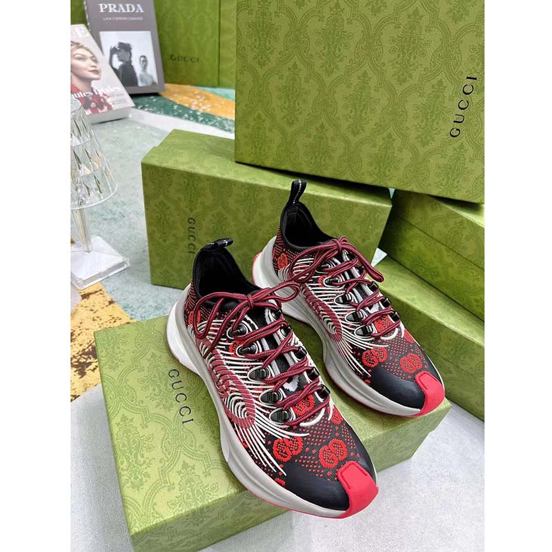 G*u*i unisex gg run sneaker black red technical knit fabric rubber interlocking g