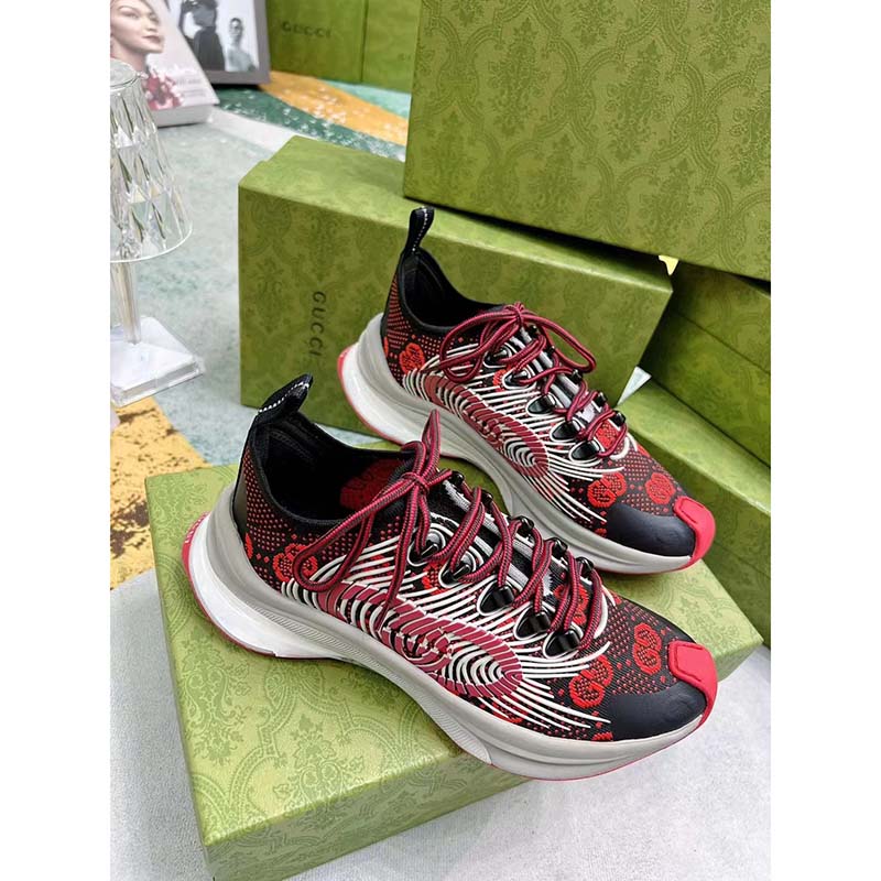 G*u*i unisex gg run sneaker black red technical knit fabric rubber interlocking g