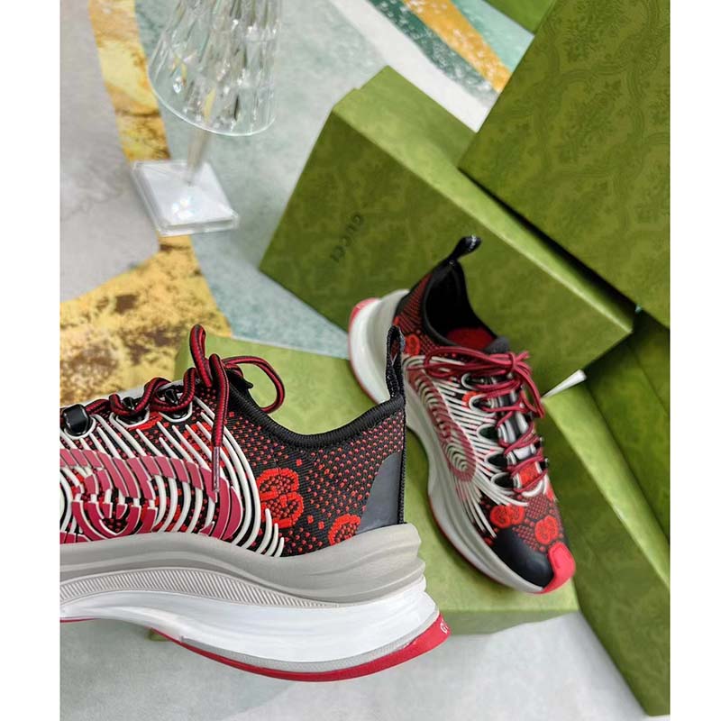 G*u*i unisex gg run sneaker black red technical knit fabric rubber interlocking g