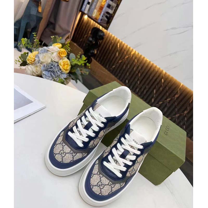 G*u*i unisex gg sneaker white beige blue supreme canvas grey perforated leather