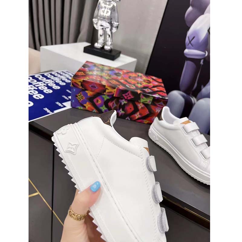 Louis Vuitton LV Unisex Time Out Sneaker White Calf Leather Monogram Canvas