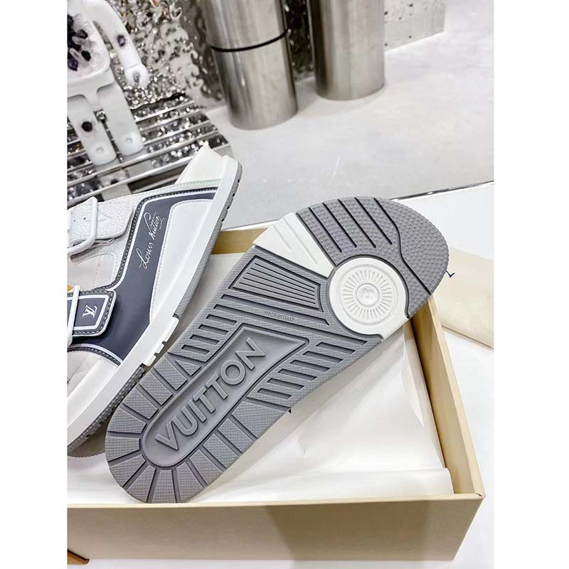 Louis Vuitton LV Unisex Trainer Mule Silver Mix Materials Anatomic Insole Initials