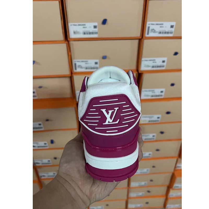 Louis Vuitton LV Unisex Trainer Sneaker Fuchsia Mix Materials Initials Monogram Flowers