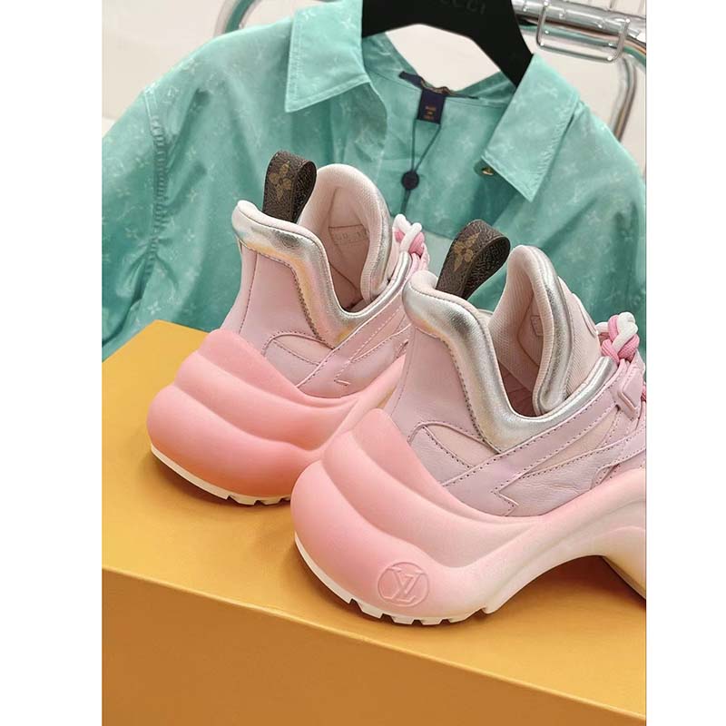 Louis Vuitton Women LV Archlight Sneaker Rose Clair Pink Mix Materials Ribbon Laces