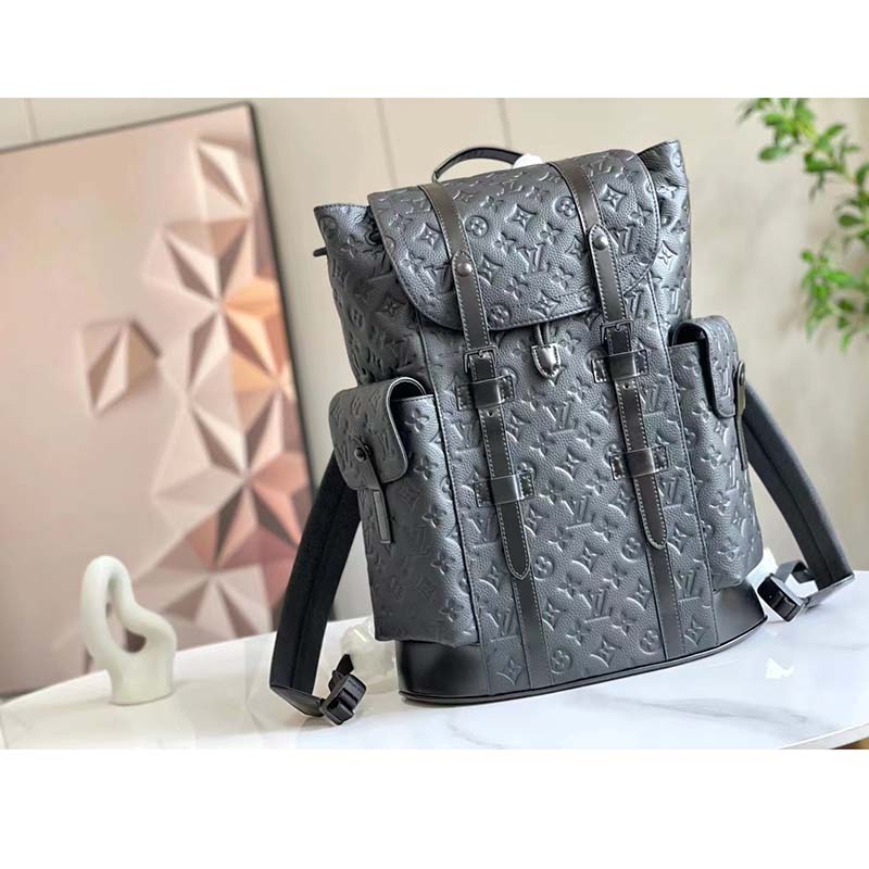Louis Vuitton LV Unisex Christopher MM Backpack Black Taurillon Cowhide Leather