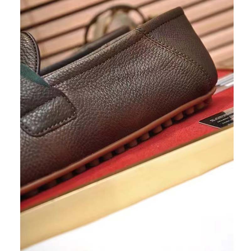 G*u*i men leather driver web cocoa soft calf enameled interlocking g horsebit