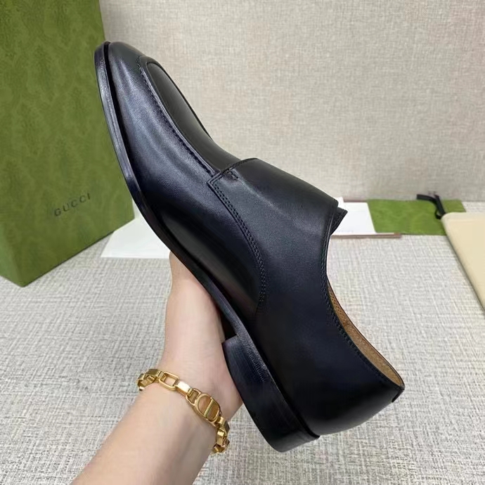 G*u*i men monk strap loafer smooth black leather buckle sole flat 2 cm heel
