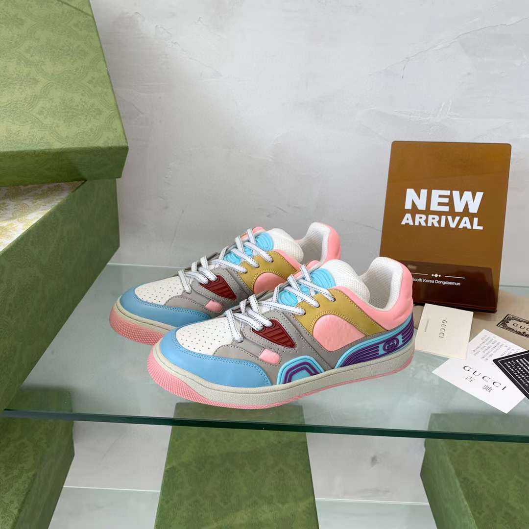 G*u*i unisex basket sneaker blue demetra white mesh rubber interlocking g low heel