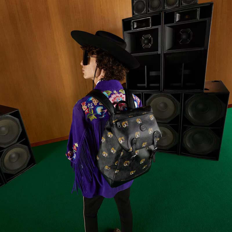 G*u*i unisex gg medium backpack tiger print black gg supreme canvas