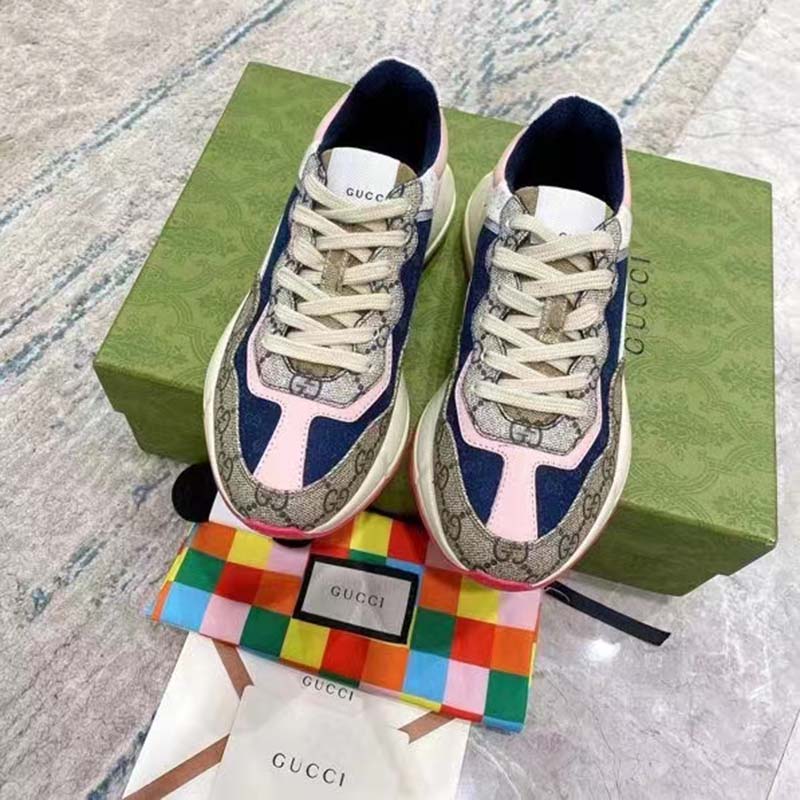 G*u*i unisex gg rhyton sneaker beige blue pink gg supreme canvas low heel