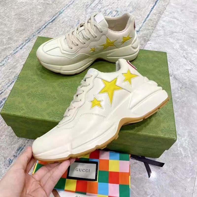 G*u*i unisex gg rhyton sneaker white demetra inlaid interlocking g stars rubber low heel