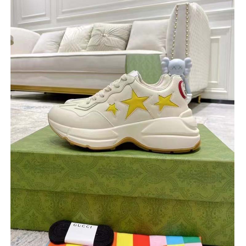 G*u*i unisex gg rhyton sneaker white demetra inlaid interlocking g stars rubber low heel