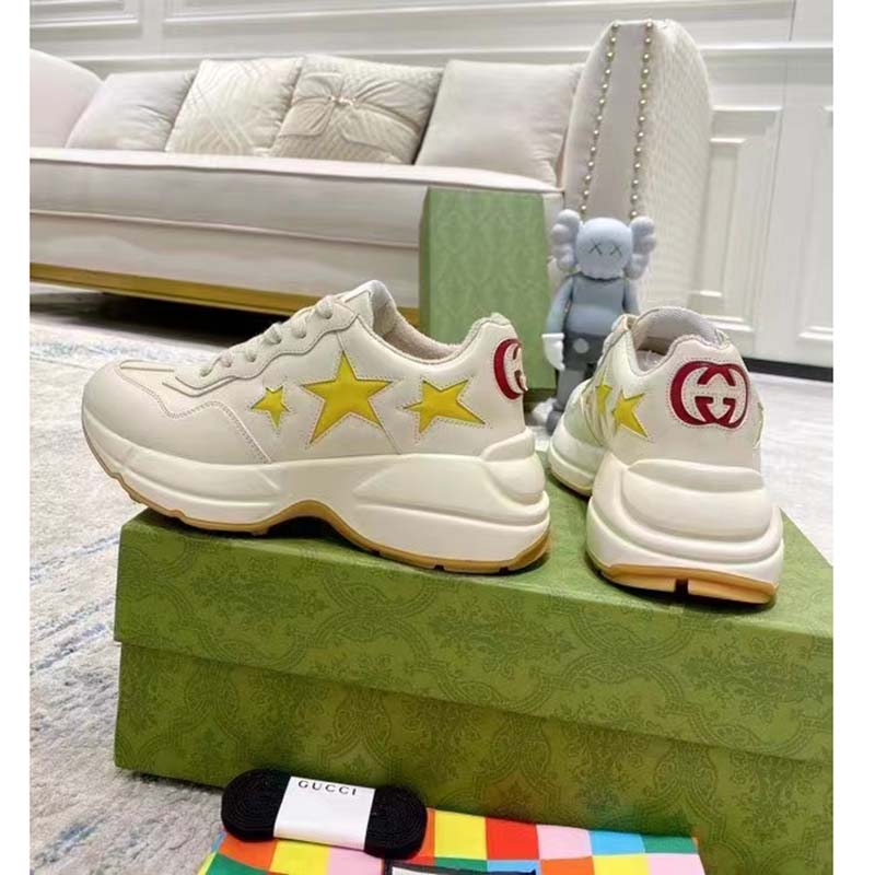 G*u*i unisex gg rhyton sneaker white demetra inlaid interlocking g stars rubber low heel