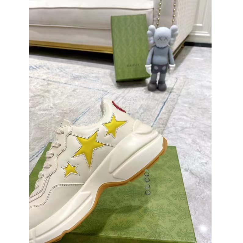 G*u*i unisex gg rhyton sneaker white demetra inlaid interlocking g stars rubber low heel