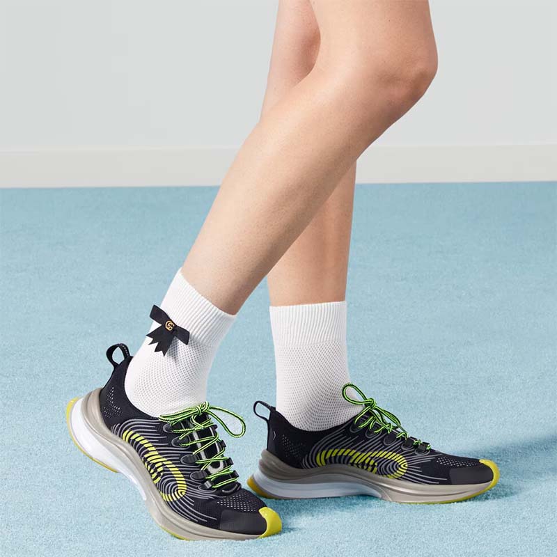 G*u*i unisex run sneaker black technical knit fabric interlocking g rubber detail