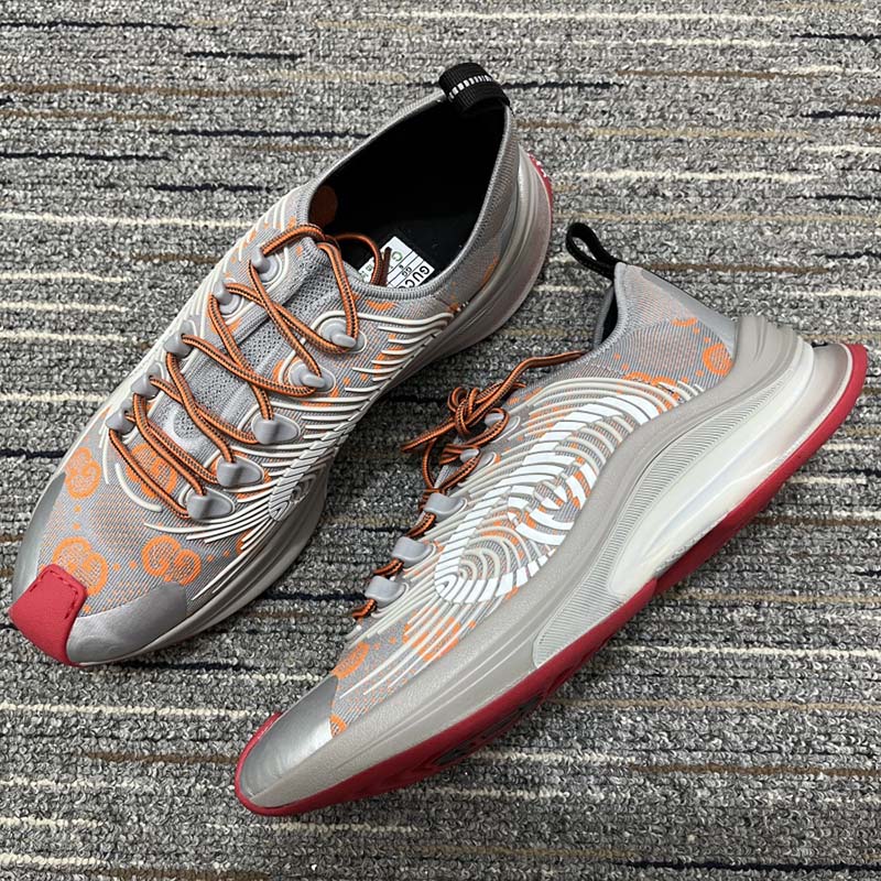 G*u*i unisex run sneaker grey orange gg technical knit fabric rubber interlocking g