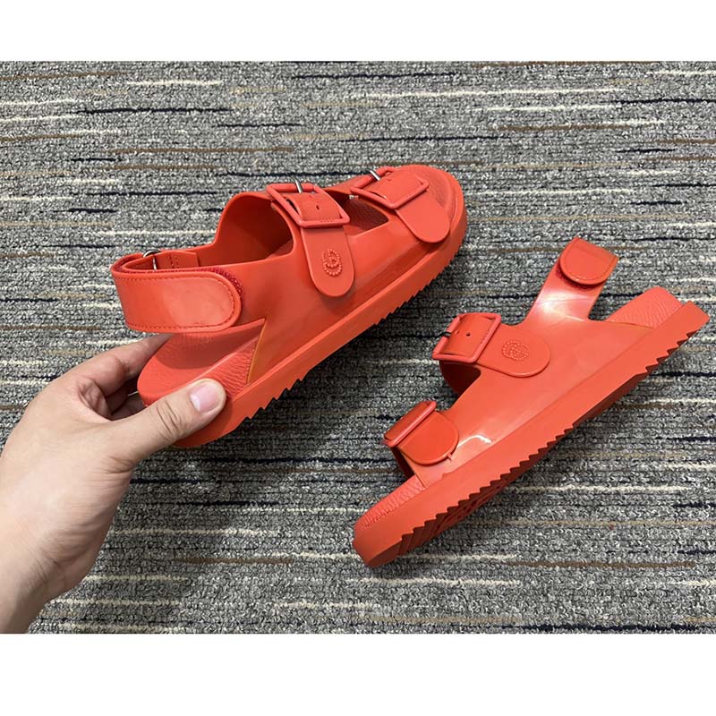 G*u*i women sandal mini double g red rubber double g studs low heel