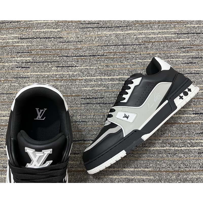 Louis Vuitton Men LV Trainer Sneaker Black Mix Materials Rubber Outsole 54 Monogram Flowers