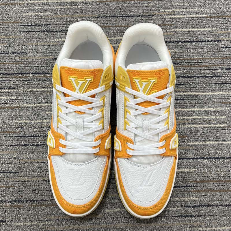Louis Vuitton Unisex LV Trainer Sneaker Yellow Monogram Denim Monogram Embossed Grained Calf