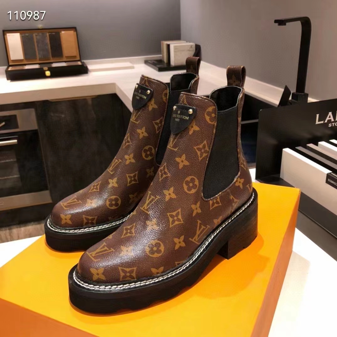 Louis Vuitton Women Shoes LV Beaubourg Ankle Boot Cacao Patent Monogram Canvas