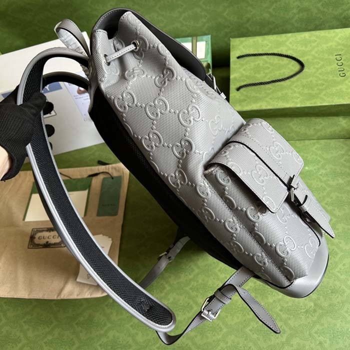 G*u*i gg unisex gg embossed backpack grey gg embossed leather