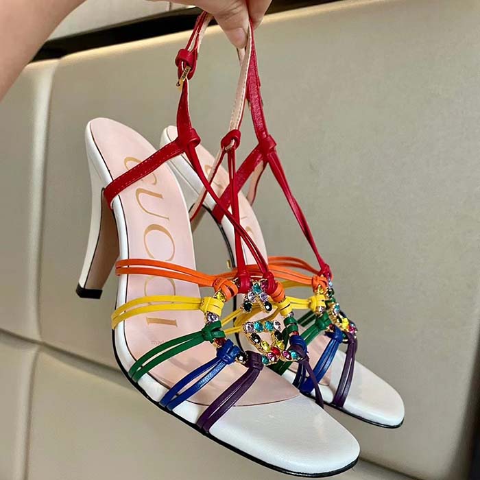 G*u*i women gg sandal interlocking g white multicolor leather high 9 cm heel