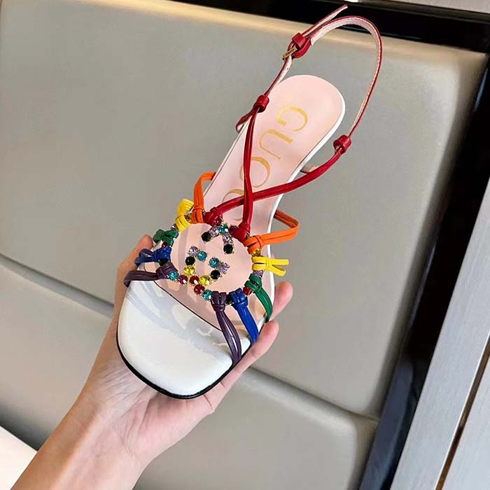 G*u*i women gg sandal interlocking g white multicolor leather high 9 cm heel