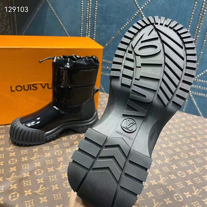Louis Vuitton Unisex LV Ruby Flat Half Boot Black Vinyl Elastic Stopper Rubber