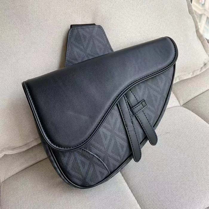 dior unisex cd saddle bag black cd Di*m*nd canvas smooth calfskin