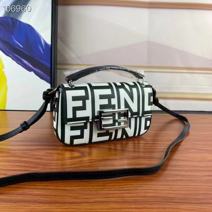 Fendi Women FF Baguette Phone Pouch Two-Tone Leather Fendi Roma Capsule Bag