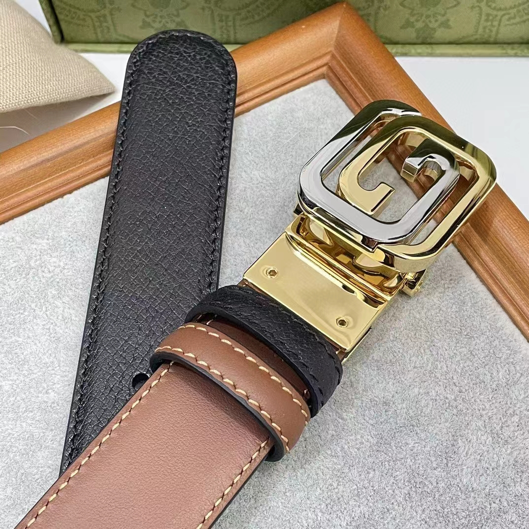 G*u*i gg unisex belt squared interlocking g buckle black leather 30 mm width
