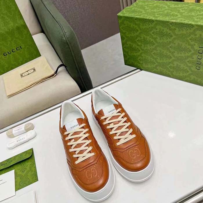 G*u*i unisex gg sneaker interlocking g brown perforated leather rubber mid 5.6 cm heel