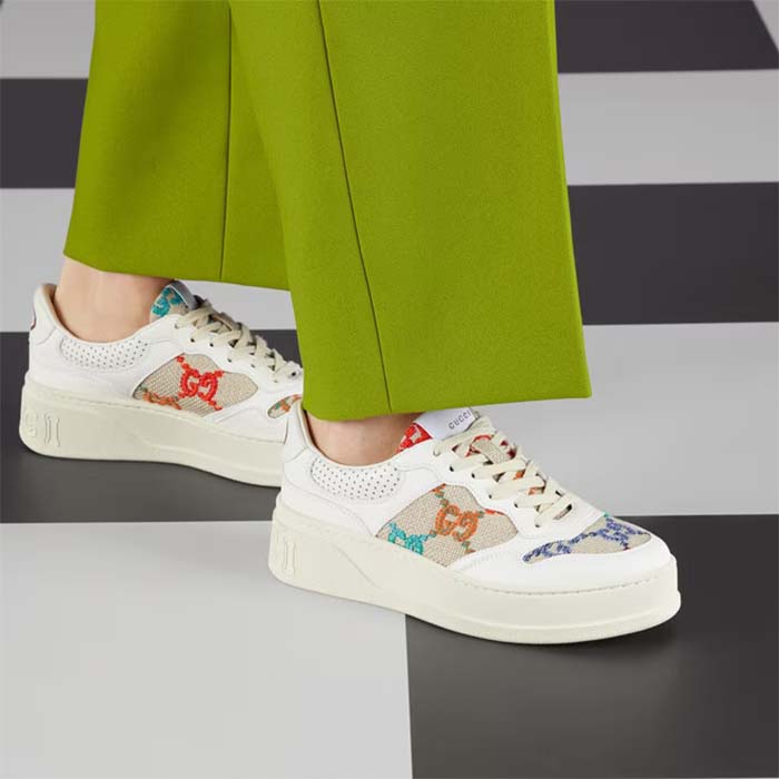 G*u*i unisex gg sneaker white leather mid heel interlocking g 5.6 cm heel