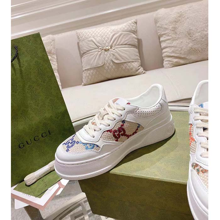 G*u*i unisex gg sneaker white leather mid heel interlocking g 5.6 cm heel