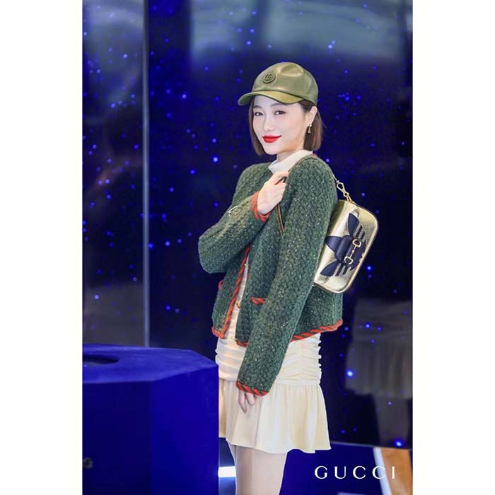 G*u*i women gg cable knit wool jacket dark green collarless wool cotton
