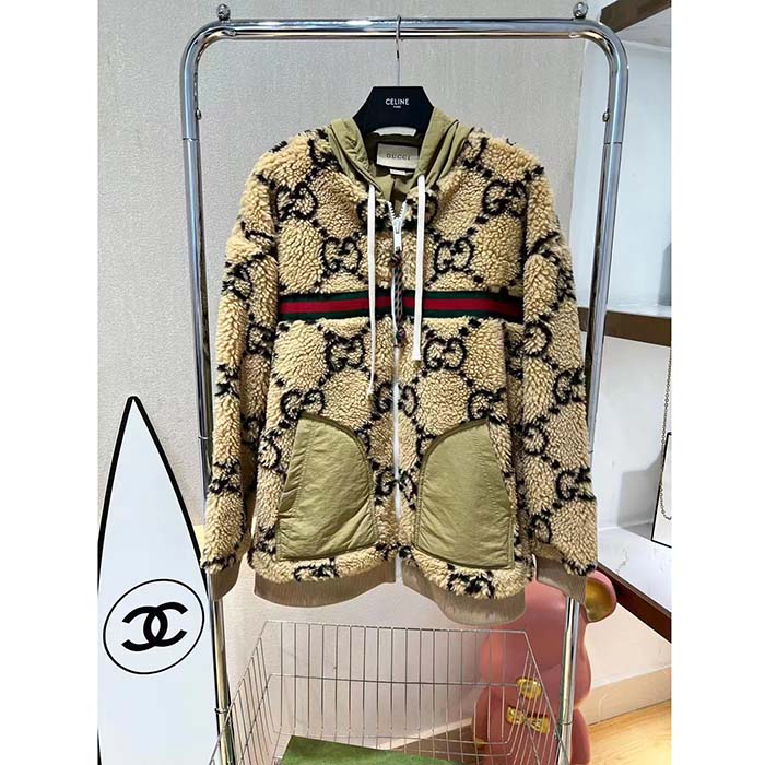 G*u*i women maxi gg wool jersey jacket beige black polyamide polyester