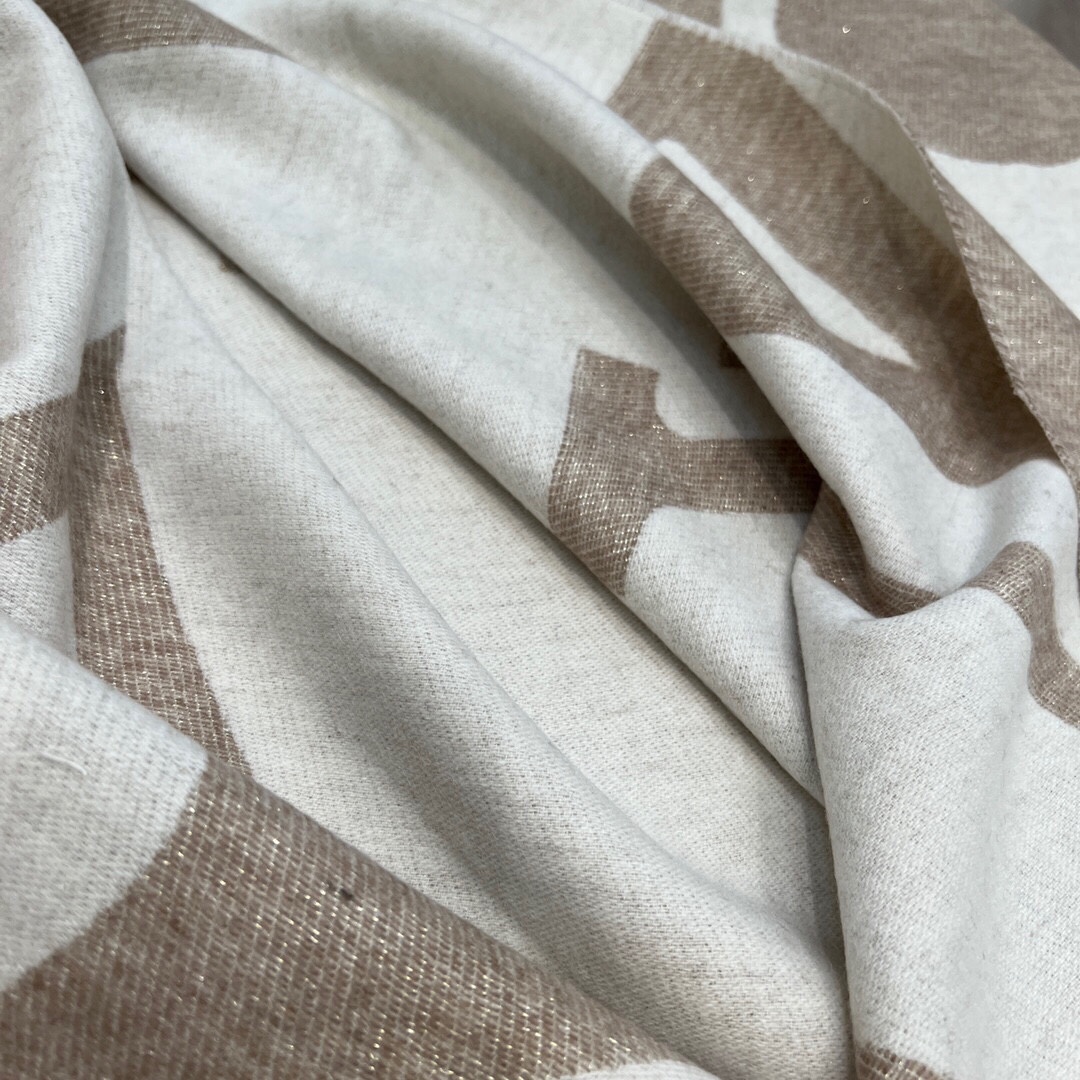 Louis Vuitton LV Unisex Ultimate Shine Scarf Beige Allover Monogram Pattern Fringe Finish